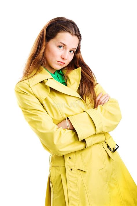 Woman In Yellow Raincoat Stock Image Image Of Rainy Wrap 9906277