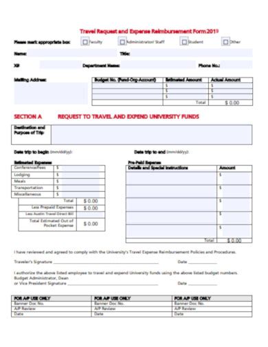 Travel Reimbursement Form Examples Format Pdf