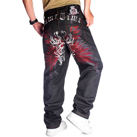 Men S Hip Hop Embroidered Printed Baggy Jeans Helloice Apparel