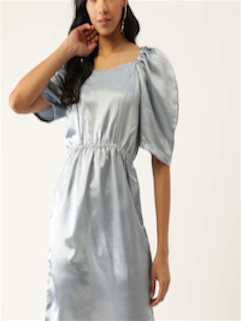 Buy U F Women Grey Solid Satin A Line Dress Dresses For Women