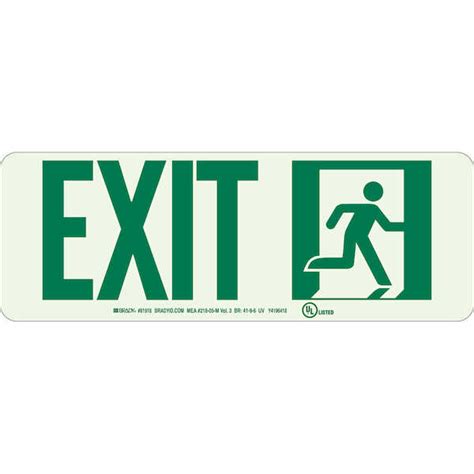 Hardware Specialty Brady Glow In The Dark Exit With Running Man Right Sign 5 H X 14 W