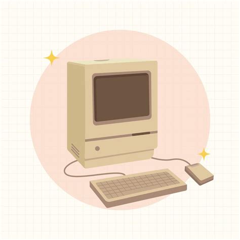 Retro Old Computer Flat Style Old Classic Computer Vector Art