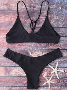 Spaghetti Strap Thong Bikini Set In BLACK ZAFUL