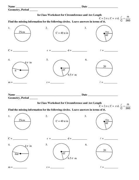 Length Of Arc Worksheets