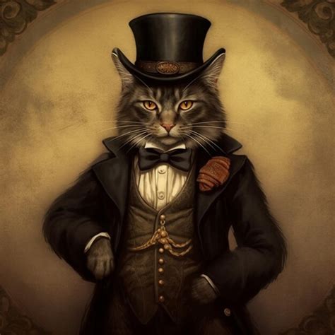 Premium Photo | Painting of a cat dressed in a top hat and suit ...