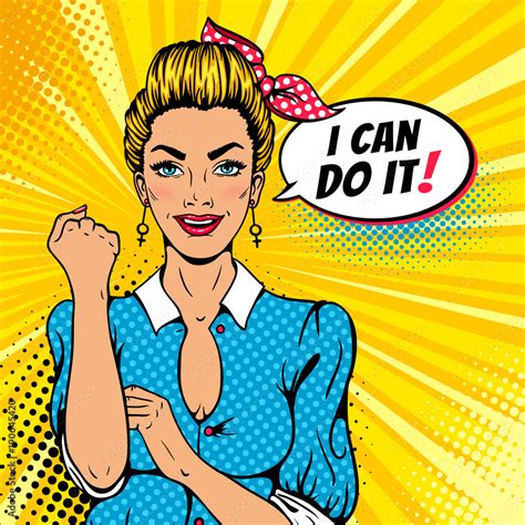 Vecteur Stock I Can Do It Poster Pop Art Sexy Strong Blonde Girl