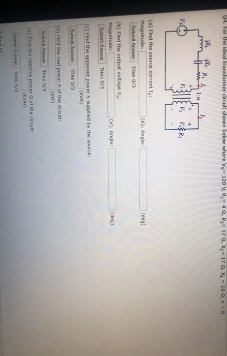 Solved Q4 For The Ideal Transformer Circuit Shown Below