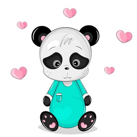 Lindo Oso Panda Con Corazón Vector Premium