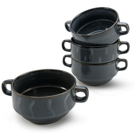 American Atelier Oz Ceramic Soup Bowls With Handles Set Of