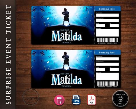 Printable Matİlda Broadway Surprise Ticket Editable Musical Etsy