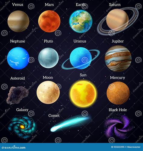 Cosmos Stars Planets Galaxy Icons Set Stock Vector - Image: 55522295