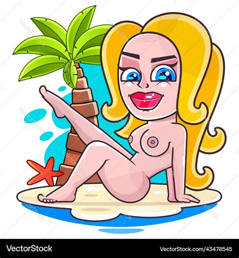 Naked Woman Sunbathing On The Beach Eps Vector Image