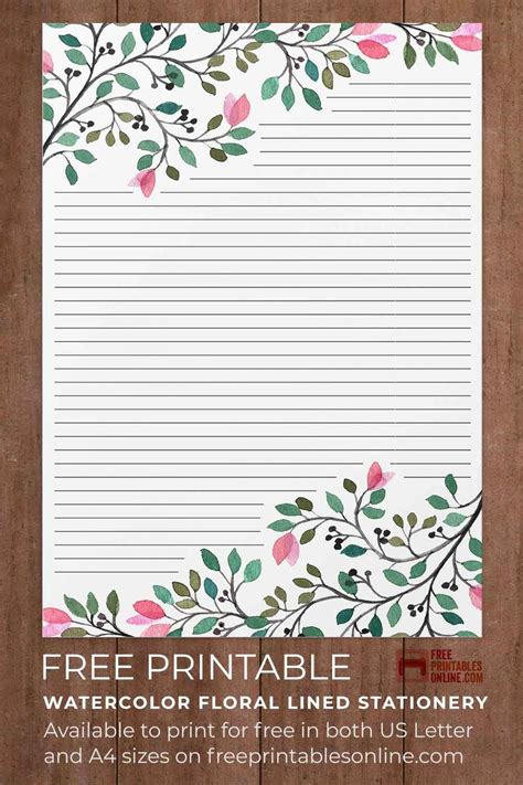 Printable lined watercolor floral stationery – Artofit