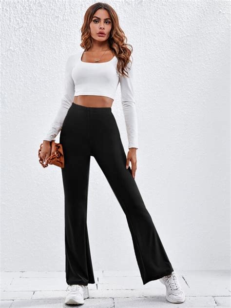 Shein Ezwear Flare Leg Rib Knit Pants Shein Usa