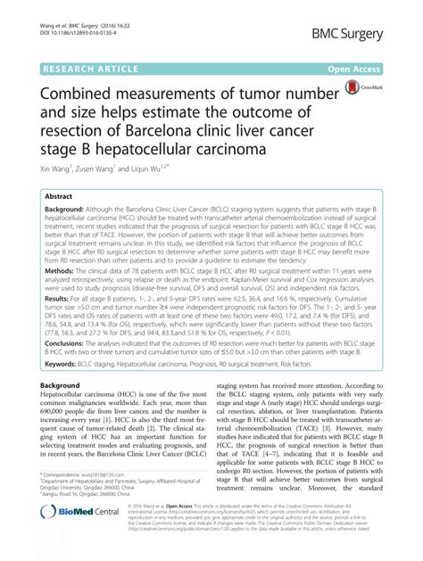 Pdf Combined Measurements Of Tumor Number And Size Helps Estimate The Outcome Of Resection Of