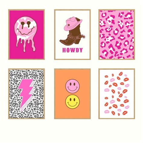 Pink Preppy Wall Art Pack Of 6 Digital Download Printable Etsy