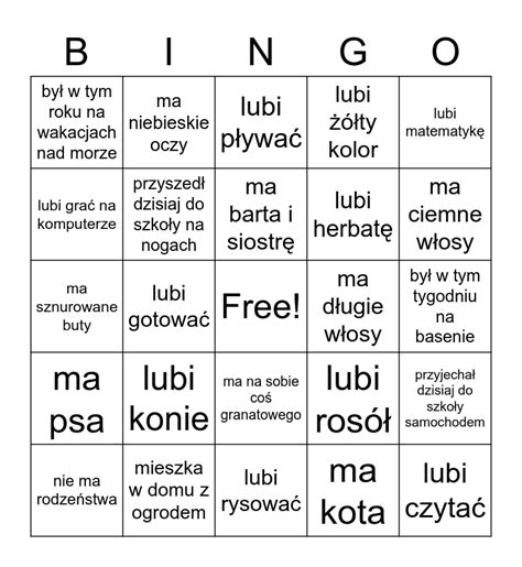 Klasa B Znajd Kogo Kto Bingo Card