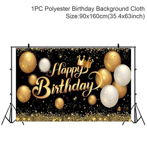 Gold Glitter Happy Birthday Party Backdrop For Photo Black Adult 18 20 30 40 50 60st Birthday