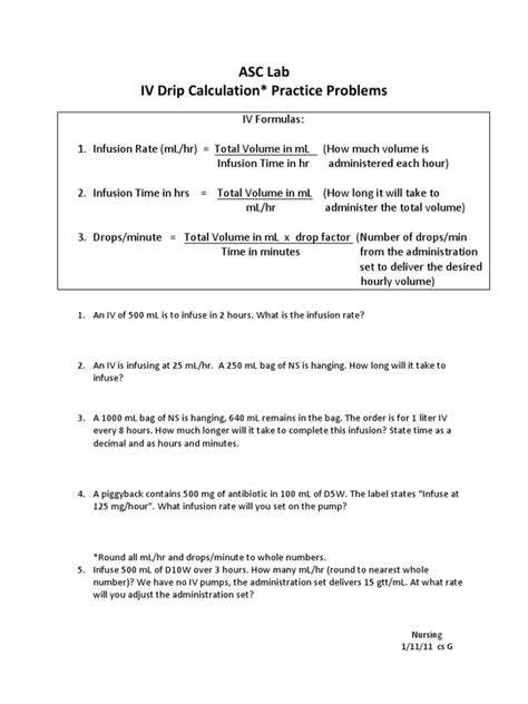 Iv Drip Calculation Practice Problems Intravenous Therapy Human