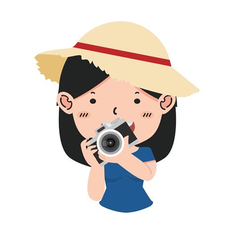 Small girl with camera is taking pictures cartoon 21845636 Vector Art