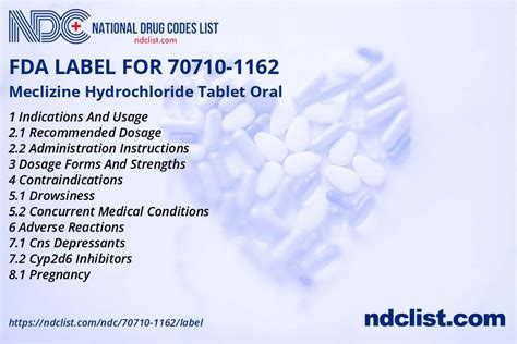 Fda Label For Meclizine Hydrochloride Tablet Oral Indications Usage