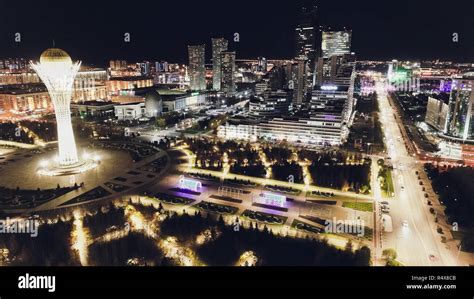 the city of Almaty, Kazakhstan. Aerial night Stock Photo - Alamy