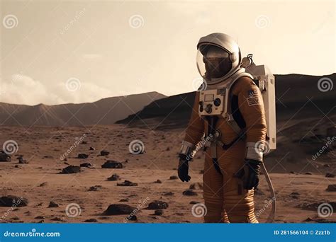 Astronaut in Space Suit on Martian Surface at Day Light, Neural Network ...