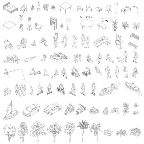 CAD And Vector Isometric Axonometric People Furniture Plants Vehicles