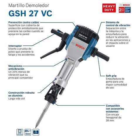 Martillo Demoledor Bosch 62J 2000W Hex GSH 27 VC Carro 3 Cinceles