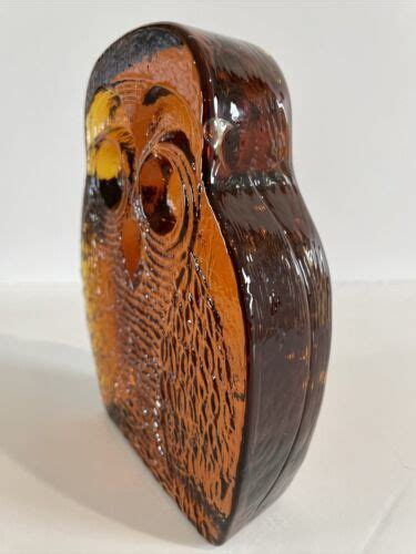 Vintage Blenko Amber Glass Owl Bookend Amber