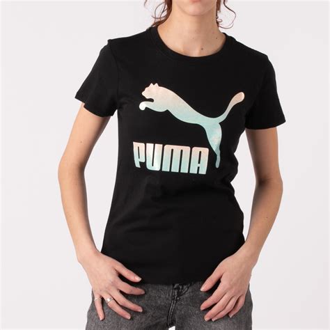 Womens Puma Classics Logo Tee Black Silver Journeys