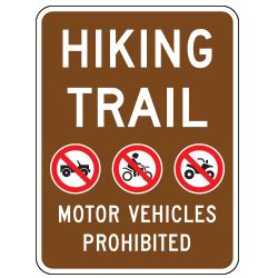 Hiking Trail No Motor Vehicles Allowed Sign | CPC Signs