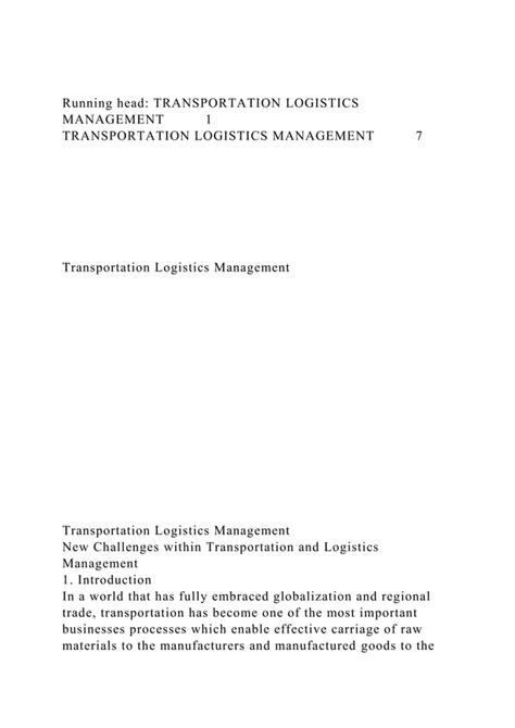 Running Head TRANSPORTATION LOGISTICS MANAGEMENT 1T Docx