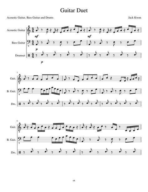 Guitar Sheet Music For Guitar Bass Guitar Drum Group Mixed Trio