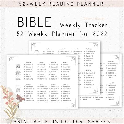 Printable Bible 52 Week Reading Planner For 2022 Daily Journal Bible