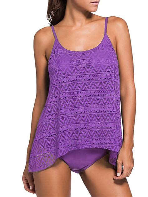 43 Off Crochet Openwork Cami Tankini Set Rosegal