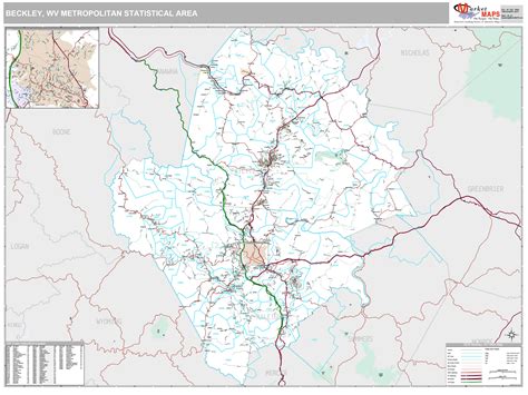 Beckley, WV Metro Area Wall Map Premium Style by MarketMAPS - MapSales.com