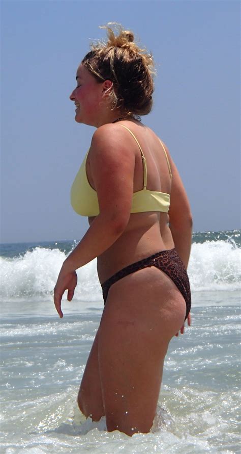 Thick Babe In Yellow Bikini Top With A Hint Of Nipple Beach Bikini