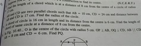 Fip The Length Of A Chord Which Is At A Distance Of Cm Its Centre