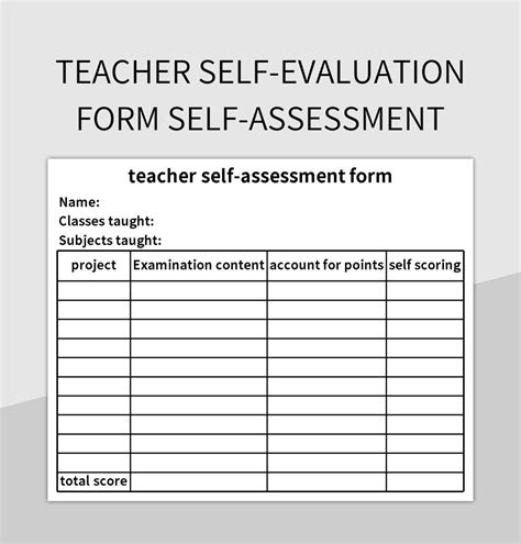 Teacher Self Evaluation Form Self Assessment Excel Template And Google