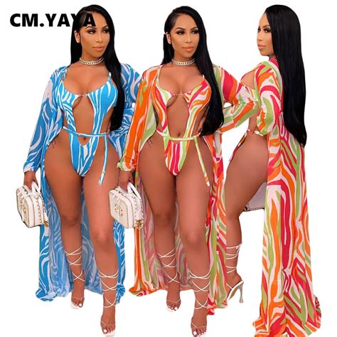 CM YAYA Wave Striped Women Bikini Set Sexy Swimsuit And Clock Ups Two Piece Matching Set Outfits