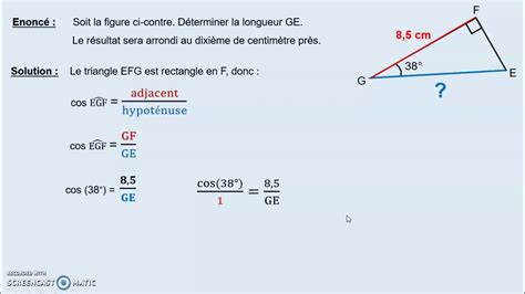 Calculer La Longueur De L Hypot Nuse L Aide Du Cosinus Youtube