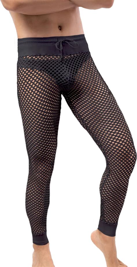 QiaTi Herren Netzhose Mesh Durchsichtige Muskelleggings Dehnbare Lange