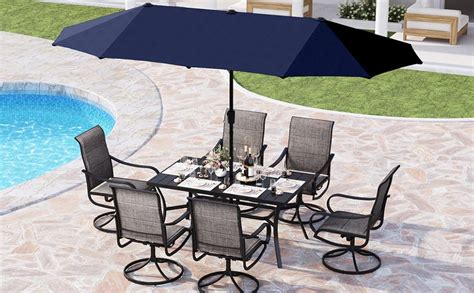 Amazon PHI VILLA 8 Piece Patio Dining Set With 13ft Patio Umbrella