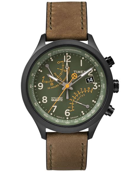 Timex Men S Intelligent Quartz Fly Back Chronograph Olive Leather Strap