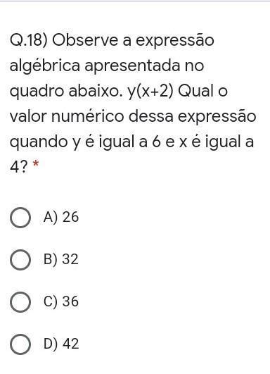 Q 18 Observe A Expressão Algébrica Apresentada No Quadro Abaixo Y X 2