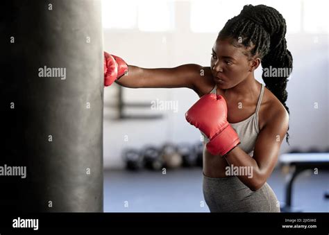 Boxer Workout And Training Girl With Punching Bag Working On Sports Fitness Exercise And