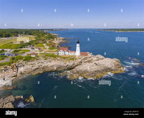 Portland Head Lighthouse Aerial View In Summer Cape Elizabeth Maine