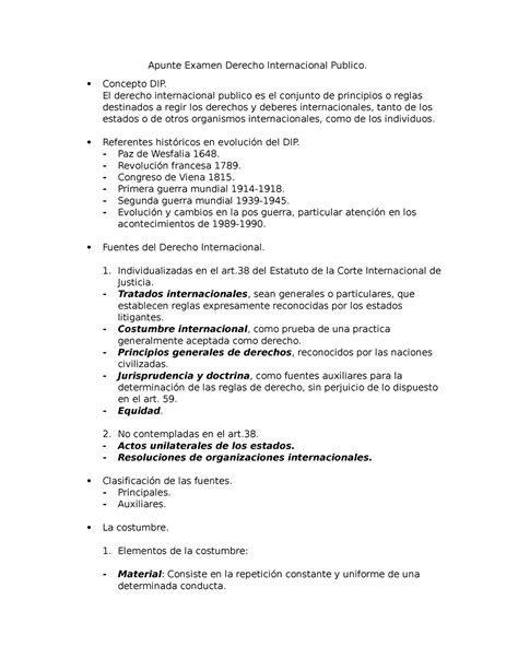 Apunte Examen Derecho Internacional Publico Concepto DIP El Derecho