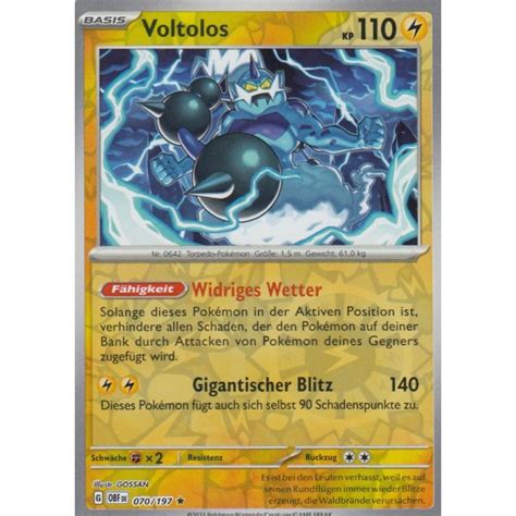 Voltolos 070 197 Holo REVERSE HOLO Obsidianflammen Pokemon Karte Kaufen